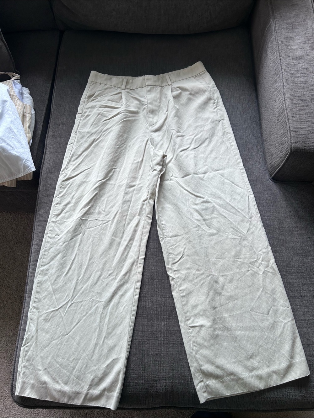 Madewell Slouchy Straight Linen Blend Pants in Light Beige